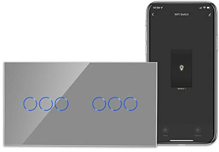 CNBINGO Smart Touch Lichtschalter Arbeiten mit Alexa, Google Assistant - Doppelt Wandschalter unterputz in Grau - WLAN Schalter dreifach und dreifach - mit Glas Panel - Neutralleiter Wird Benötigt