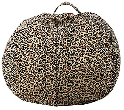 Treer Spielzeug Aufbewharungstasche Kinder Sitzsack Aufbewahrung für Kuscheltier, Kleidung & Täglichen, Modedruck Sitzsackhülle mit Reißverschlus, umwandelbar in Kindersessel (Leopard-Muster,32)
