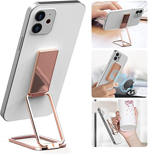 ISKIP Phone Ring Holder, Adjustable Cell Phone Finger Kickstand Metal Foldable Grip Cellphone Stand, Compatible with Smartphones Tablets (Rose gold)