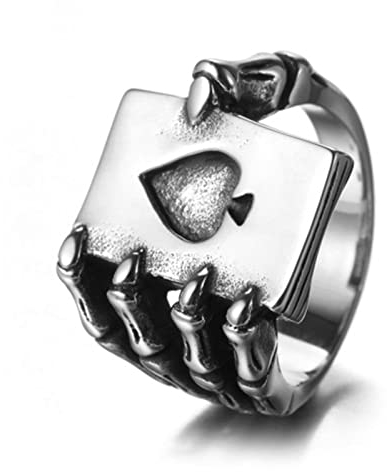 Bishilin Herren Ringe Partner Edelstahl Gr.60 (19.1), Ringe Personalisiert Skelett Hand mit Poker Spate A Männer Ring Silber Biker Freundschaftsringe Beste Freunde
