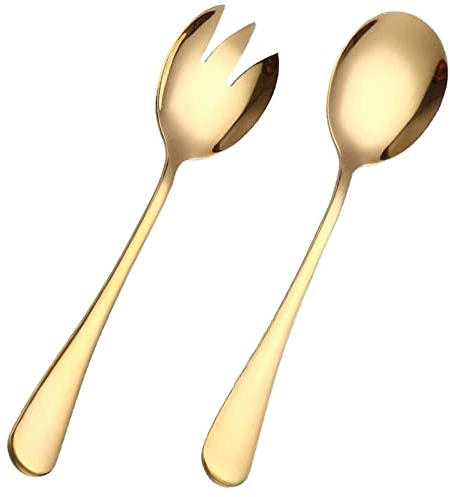 Cubiertos De Ensalada De 2 Piezas Cuchara De Ensalada Grande Juego De Servidores De Ensalada De Oro Cubiertos para Ensalada Acero Inoxidable Mate para Restaurantes Bodas Hotel Fiesta Camping