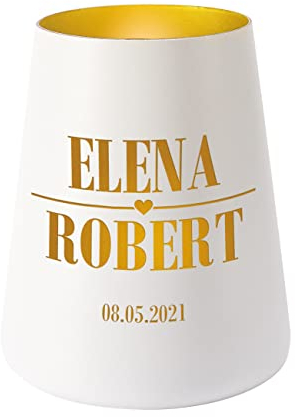 Herz & Heim® Windlicht zur Hochzeit mit Namensgravur und Datum