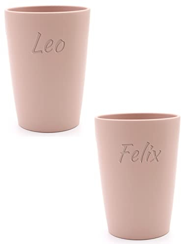 Magu 2 Personalisierte Becher aus Biopolymer (100% Erdölfrei) mit Namen | 2er Set Trinkbecher + Individuelle Namensgravur Zahnputzbecher Natur Design 2 Stück kirschblüte