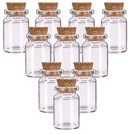 10Pcs Mini Glass Bottles with Cork Lids 6ml Mini Jars Tiny Glass Jars Small Wishing Bottles Little Vials Empty Spell Jars Message Glass Bottles Miniature Potion Bottle for Wedding Birthday Craft