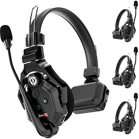 Hollyland Solidcom C1 Full Duplex Headset Wireless Intercom System 4-Person Team Communication 1100ft Group Talk Single Ear Headset with 1 Master & 3 Remote Headphone Microphone Black