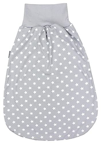 TupTam Baby Strampelsack mit breitem Bund – Unwattierter Schlafsack Baby aus Baumwolle für Frühling & Sommer, Farbe: Sterne Weiß/Grau, Größe: 6-12 Monate