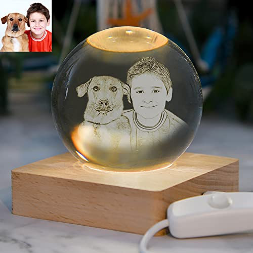 Brocade Creek Boule d'ornement en cristal avec veilleuse photo LED personnalisée, veilleuse lumineuse pour décorations pour la maison, meilleur cadeau pour Noël/anniversaire/fête des mères