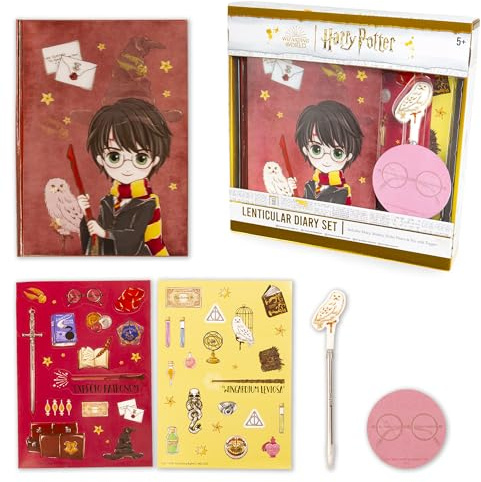 Wizarding World Harry Potter Lenticular Diary Set - Harry Potter Stationery - Back To School Stationery Set - Harry Potter Gifts - Includes Harry Potter Stickers, Sticky Notes, Harry Potter Pen