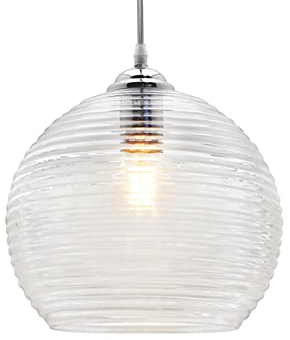 Globe Pendant Light Modern Clear Rib Glass Ceiling Lamp Shade Fitting H3026