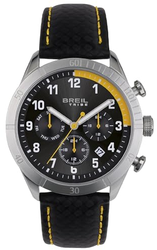 Breil Uhr Herren Mate Ziffernblatt BI-Farbe SCHWARZ/GELB Bewegung Multifunktion Quartz e GÜRTEL Leather/Steel SCHWARZ EW0594
