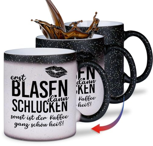 glitzertassen.de® | Erst blasen dann schlucken | Farbwechseltasse mit Glitzer | Geschenkidee | Magic-Tasse