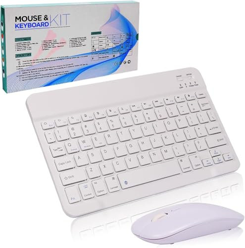 Wireless Keyboard and Mouse,Bluetooth Rechargeable Small Silent Compact FlatKeyboard and Mouse Set for Computer/iPad/PC/Laptop/tablet/Surface/Mac/Microsoft/Android/Windows (White)