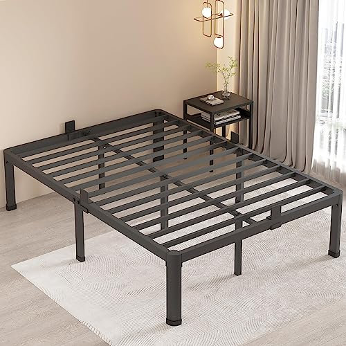 MAF 45,7 cm großes Bettgestell mit runden Eckbeinen, Matratzenschieber, kein Boxspringbett erforderlich, robuste Metall-Plattform-Bettgestelle, Stauraum unter dem Bett, 1360 kg Stahllattenstütze