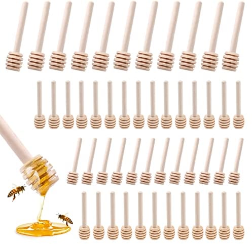 AMJKEJI Lot de 30 Cuillères à Miel en Bois de Hêtre - Mini Bâtonnets en Nid D'abeille en Bois de Hêtre - Petites Cuillères à Miel en Bois