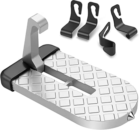 URAQT Marchepied de Porte de Voiture, Pédale de Crochet de Véhicule en Forme de U avec Marteau de Sécurité et 4PCS Crochet Stockage Voiture, Marchepieds pour Voiture Jeep Accès Toit (Gris)
