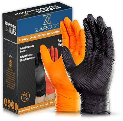 ZAROSS Guantes de Nitrilo 100uds, Textura Diamante,50Negros y 50Naranjas, Talla L, Guantes Nitrilo, Guantes Mecanica, Taller, Industria, Construcción, Montaje., 2colores/caja,Resistentes, Sin Latex,