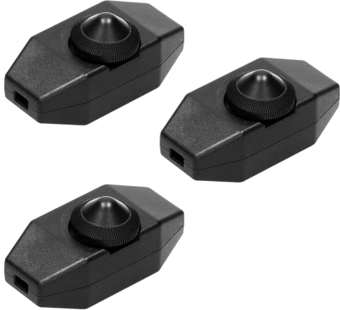 3x PERFECT Schnur-Zwischendimmer - Dimmer für Beleuchtung mit Schalter Rädchen - 80W - Stufenlos - Schwarz - 3 Stück