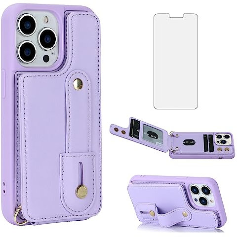 Asuwish Phone Case for iPhone 12 Pro Max 6.7 Wallet Cover with Screen Protector and RFID Card Holder Crossbody Strap Lanyard Cell iPhone12promax 5G i 12s Plus iPhone12 12pro Promax Women Men Purple