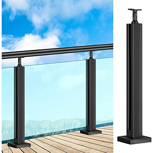 Glass Deck Railing System Square Post for Outdoor Handrails/Balustrade(Add Handrail Version), Steel Glass Fence Pole for Balcony Fencing/Glass Panels，3/8\