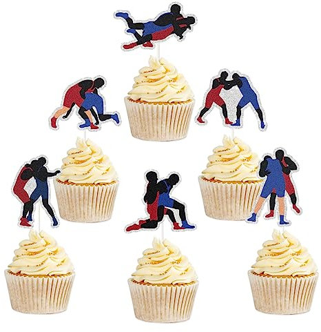 Wrestling-Thema, Dessert-Cupcake-Topper, buntes Glitzer-Dekorzubehör, Junge Mann Wrestler Happy Birthday Party Dekorationen 18 Stück