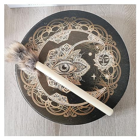 Vegane Schamanentrommel, Handtrommel, Alchemie, Mond, Trommel, Klangheilungswerkzeug mit Trommelhammer für Erwachsene, 25,4 cm