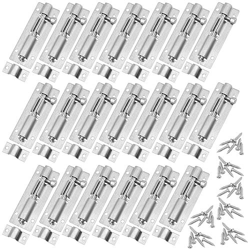 SINJEUN 20 bulloni per serratura per porta in argento da 75 mm, in acciaio inox, con viti, resistenti bulloni di sicurezza per porte, per bagno, capannone, cortile, garage, cancelli
