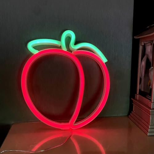 HFHungkeong Neon Pfirsich Schild, handgefertigt für Wand Raum Party Zuhause Bar Kunst Schlafzimmer Tisch Hochzeit Party Tischdekoration Kindergeburtstag Muttertagsgeschenk USB betrieben