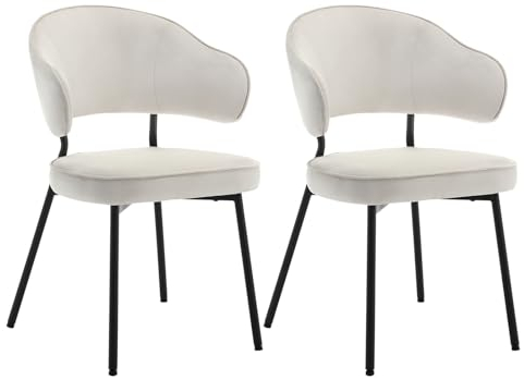 WOLTU 2er Set Esszimmerstühle, Küchenstuhl, Polsterstuhl, Loungesessel, Wohnzimmerstuhl, Design Stuhl, mit Rückenlehne Armlehnen Metallbeinen, gepolstert, Samt, Creme, BH389cm-2