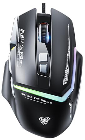 AULA S12Pro Souris de jeu filaire optique 12 800 DPI avec rétroéclairage RVB, 8 boutons programmables, logiciel prend en charge les touches DIY Bouton Rapid Fire