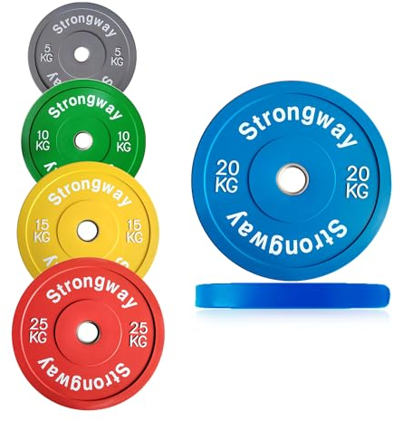 Strongway® Olympic Bumper Weight Plates Colour Coded (5KG 10KG 15KG 20KG 25KG) Discs for Barbell - 2 Inch (2) / 50mm Hole - Weight Lifting Workout Home Gym Fitness (100KG SET)