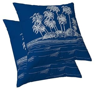 ggaimwf Cushion Covers Decorative Navy Blue Wave Island Palm Trees Maritime Cushion Cover Linen Throw Pillow Cases for Sofa Bedroom Living Room Sailboat Decor Couch Cushions Set of 2 40x40cm