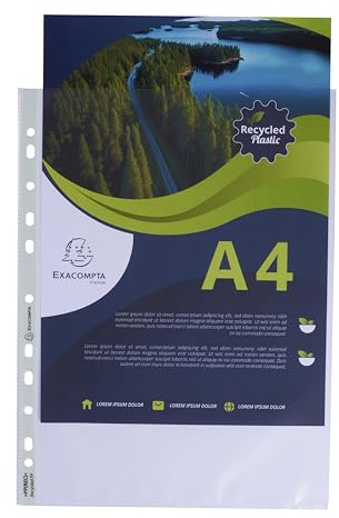 Exacompta - Referenznr. 5320E - Box mit 100 Prospekthüllen, gelocht, aus recyceltem Polypropylen, Stärke 6/100, Maße: 23 x 30,5 cm, Format A4, Farbe Kristall