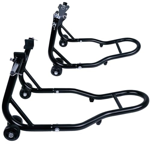 XMTECH 2 Stück Motorradständer hinten & vorn Motorrad Montageständer Motorrad Ständer Set Motorradheber mit Rollen, Schwarz