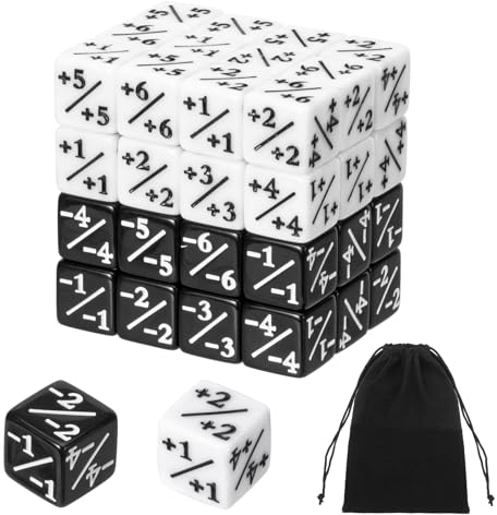 MumdoYAL 48 PCS Würfel Zähler (Weiß+Schwarz), Kompatibel Mit MTG, CCG, Kartenspiel Zubehör, Mit Aufbewahrungsbeuteln