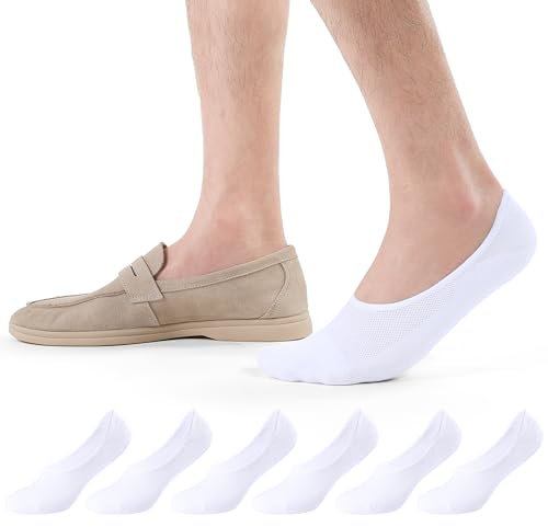 CLOSEMATE Chaussettes Invisibles Homme Femme Socquettes 39-42 43-46 élastiques en Coton 6 Paires Basses Courtes Respirantes Antidérapantes pour Loafers Mocassins Baskets en Blanc Noir Gris