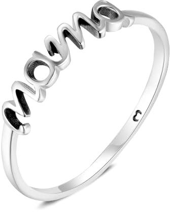 MARLION JEWELS Anillo de Plata de Ley con la Palabra mama, Diseño Original y muy Especial. Anillo Plata Mujer con Acabado Plateado o Dorado. Joyería mujer ideal para parejas, regalo para madres
