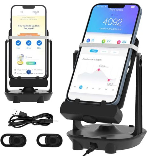 ADNEWX 2 Set Handyschaukel Gerät, Automatische Gehen Schwingen Phone Schrittzähler Kompatibel für 4 Einheiten Phone Swing Pokemon Go, USB Stummschalten Schwarz