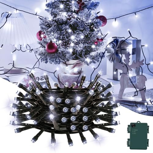 Gcstnn Battery Fairy Lights, 3M/9.8Ft 30LED Battery Powered Fairy Lights Indoor Outdoor with 6h Timer Waterproof String Lights On Green Cable,for Bedroom Christmas Tree Decorations,Garden-Cool White