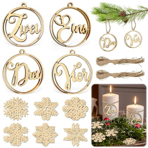 BGTLJKD Adventskranz 1-4, Zahlen Holz für Kerzen, Adventszahlen Deko, Holzanhänger Advent Dekorationen, für Nummern, Schriftzug für Advent Kerzen Deko