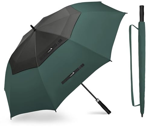 ZOMAKE Regenschirm Groß Sturmfest,XXL Großer Golf Umbrella Sturmfester Automatik,Schirm Windfest Schwarz,Golfschirm Stabil für Herren Damen 2 Personen(Schwarz-Dunkelgrün)