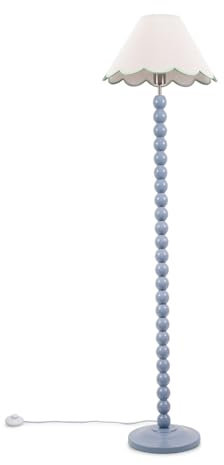 ValueLights | Powder Blue Bobbin Stem Standing Floor Lamp with Green Trim Scallop Shade | Floor Lamps & Torchieres, Home Décor & Improvement Essential | Includes Bulb