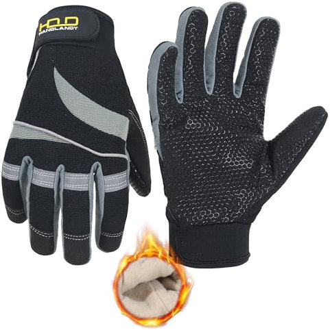HANDLANDY Thermal Winter Work Gloves, Padded Safety Working Gloves, Cold Weather Mechanic Freezer Warehouse Construction Gloves (Grey-Grip, XL)