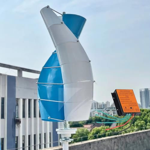 600W Helix Vertikale Windkraftanlage 12V 24V Dreiphasig Windturbine Magnetschwebeachsen Generator Leise Savonius Windräder mit Controller,Niedrige Startwindgeschwindigkeit