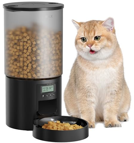 Futterautomat Katze Katzenfutter Automat mit Timer: 10s-Ruf zum Essen - Futternapf mit Automatic Futterautomat - Trockenfutter Futterspender Automatisch für Katze und Hund - 6L