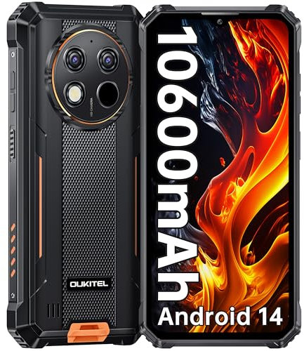 OUKITEL WP28S Rugged Smartphone - 10600mAh Android 14, 6.52 HD Telefono Indistruttibile -16 (4+12) GB +128GB/1TB 13MP+5MP Camera Cellulare Impermeabile IP68/Dual SIM 4G/Face ID/NFC/OTG/GPS Arancio