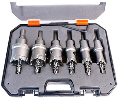 Kit de scie cloche en carbure, foret de scie cloche à pointe 16-50mm, ensemble de coupe-scie cloche pour métal, acier inoxydable, fer et cuivre (Ensemble de 6 pièces)