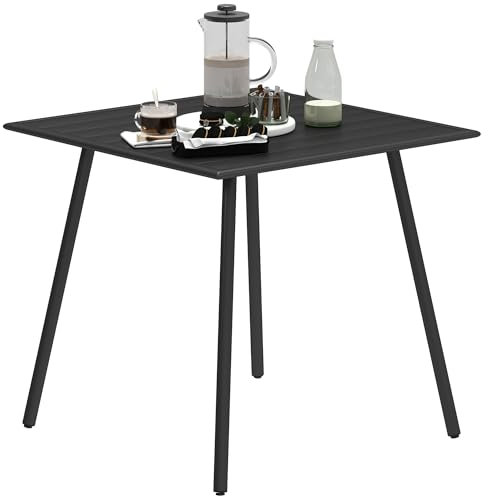 Outsunny Garden Dining Table for 4 Person, Square Outdoor Table with Easy Clean Slat Top, Rust Resistant Steel Frame, for Terrace, Balcony, 80 x 80 x 74 cm, Black