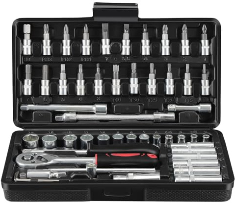 WiMas 53PCS Socket Wrench Set CR-V Drive Socket Set Ratchet Socket Set Drive Socket Wrench 1/4 Inch Ratchet Wrench Tools Kit, Screwdriver Bits Auto Vehicle Bicycle Repair Tool