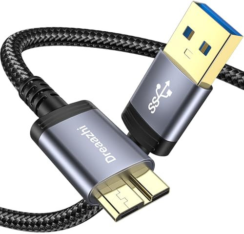 Dreaazhi USB 3.0 Micro B Kable 0.2M, USB3.0A anf Micro B 5Gbps Externe Festplattenkabel Geflecht, Kompatibel mit Toshiba, WD, Seagate Festplatte, Samsung Galaxy S5/ Note 3/Note Pro 12,2 usw