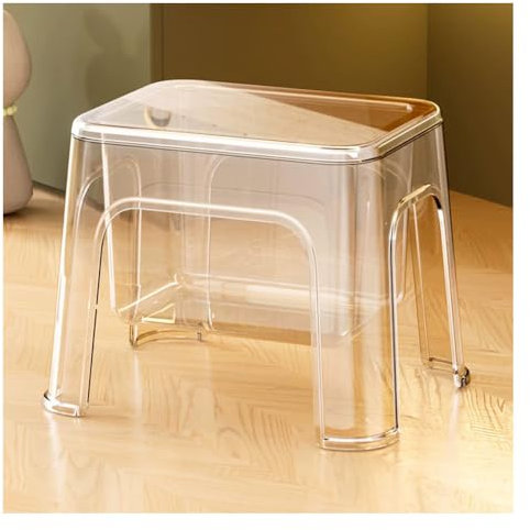 YRCHang Sgabello Doccia Acrilico Trasparente, Sgabello basso con spazio di stoccaggio Impermeabile Sedia per Soggiorno Bagno Comodino Piccoli Spazi Doccia(Color:transparent)